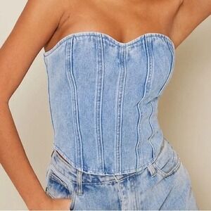 PrettyLittleThing Blue Denim Crop Top